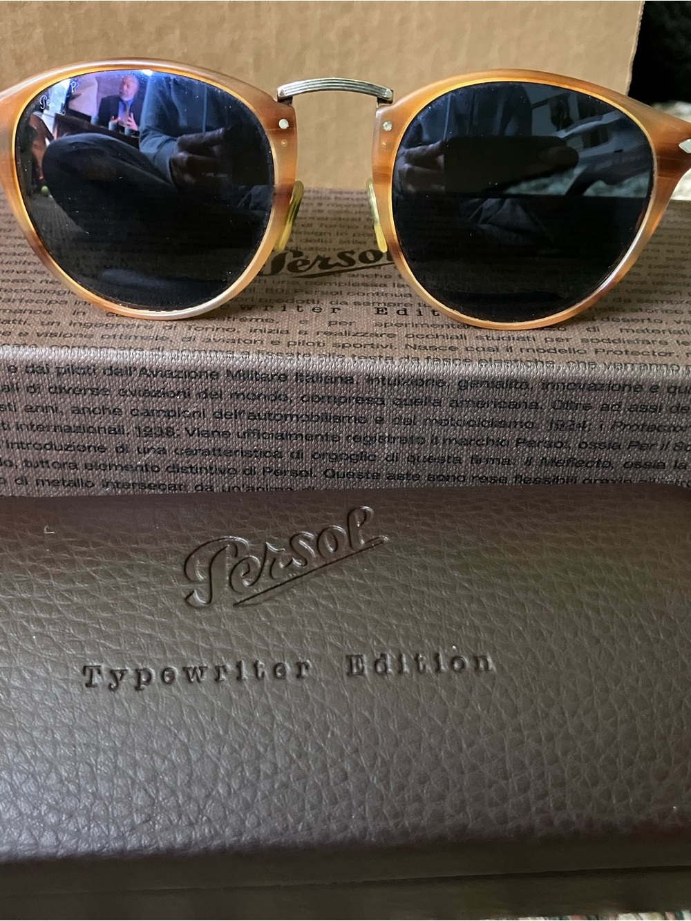 Persol Honey Brown Round Sunglasses with Dark Lenses